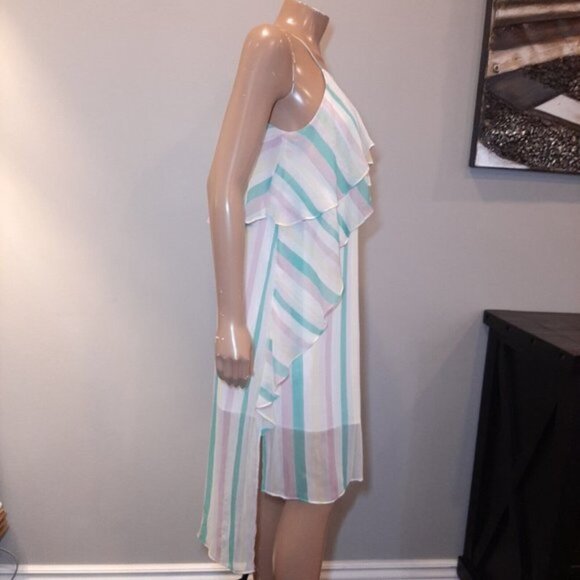 NEW BCBGeneration Tiered Ruffle Dress Womens Size Small Multi Striped Sleeveless - Picture 10 of 16